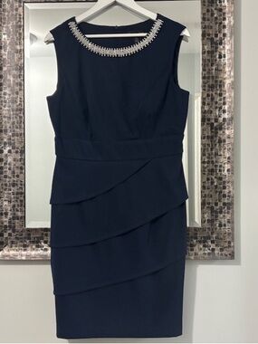 🌟 NWOT 🌟 Connected Apparel Navy Blue Pearl Sleeveless Sheath Dress- Size 12